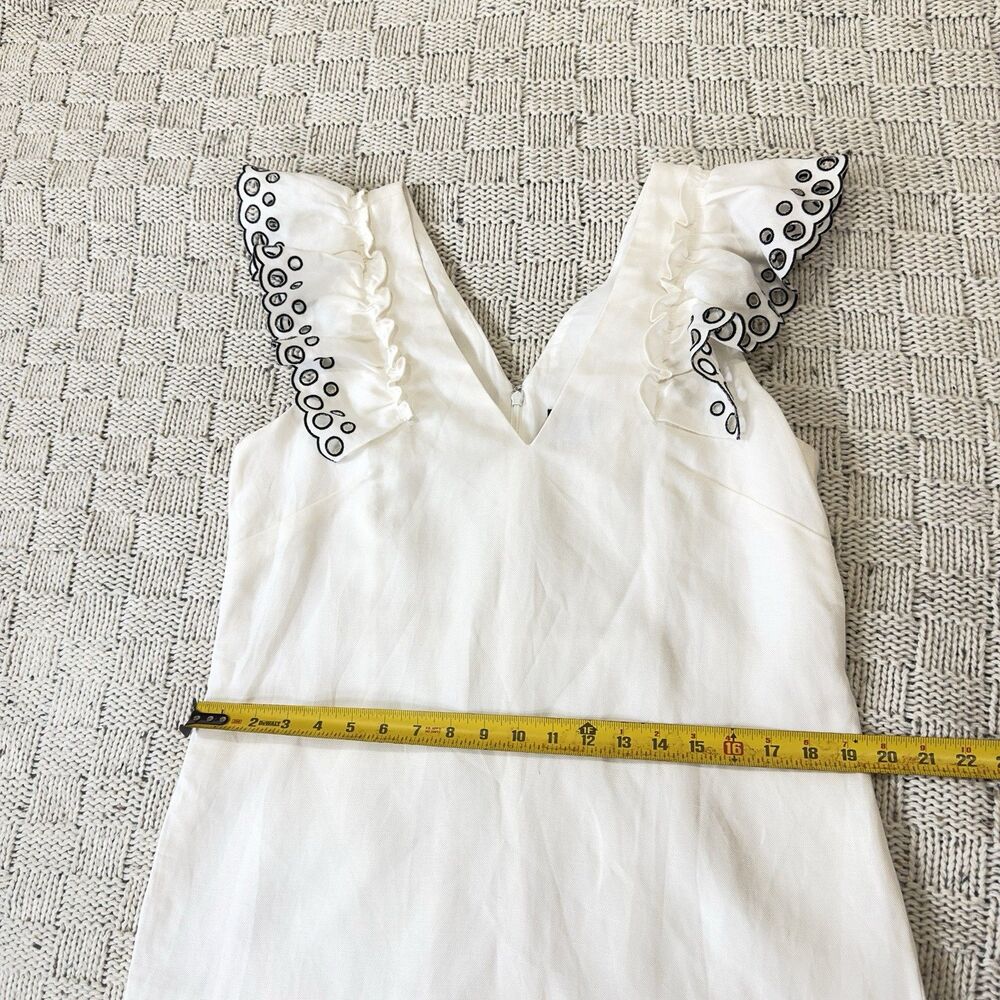 J.Crew Collection Linen Blend Shift Dress White Embroidered Ruffle Size 10 - Picture 8 of 10